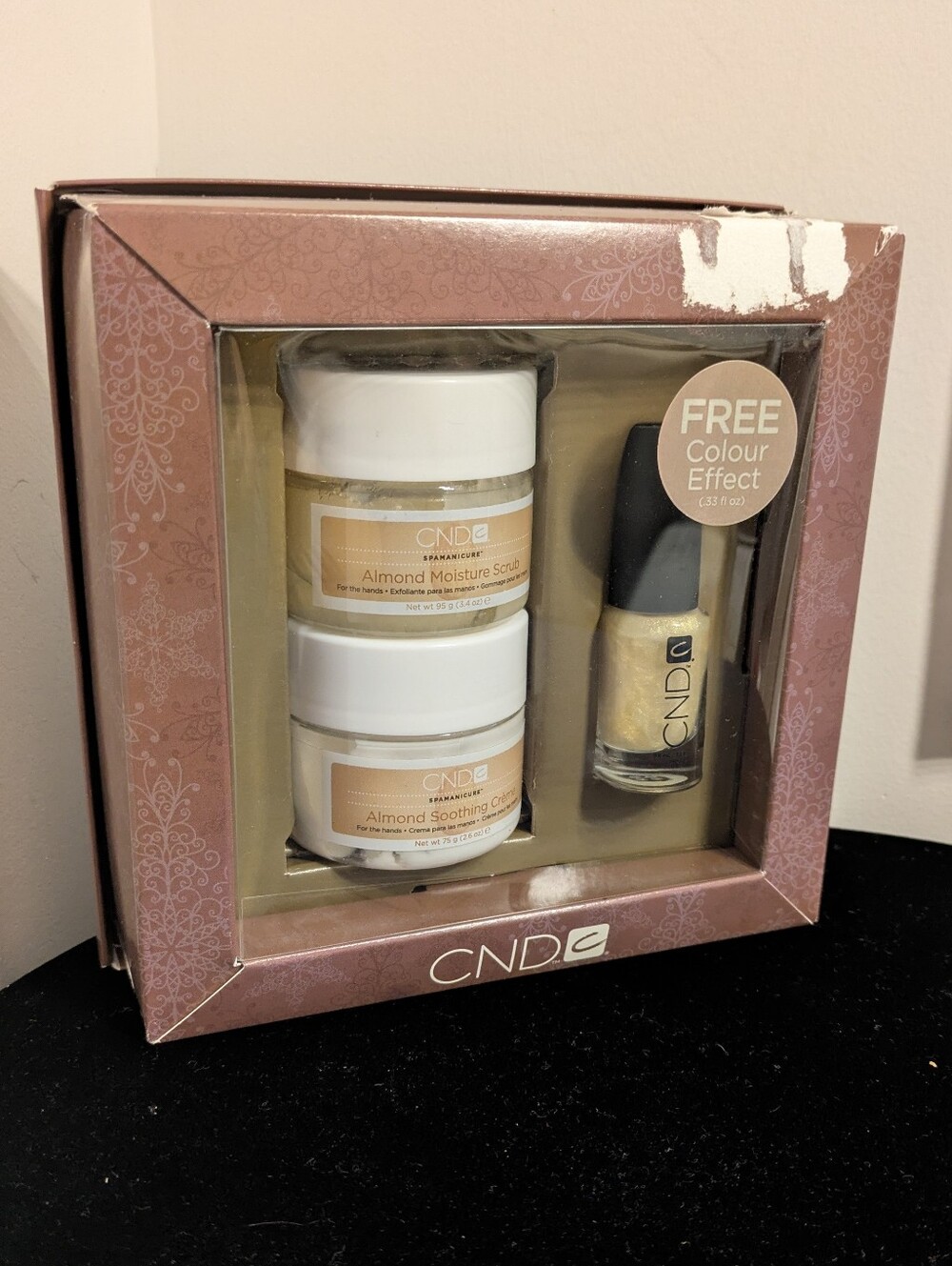 CND Almond Moisture Scrub & Soothing Cream Set with Gold Shimmer Nail Polish